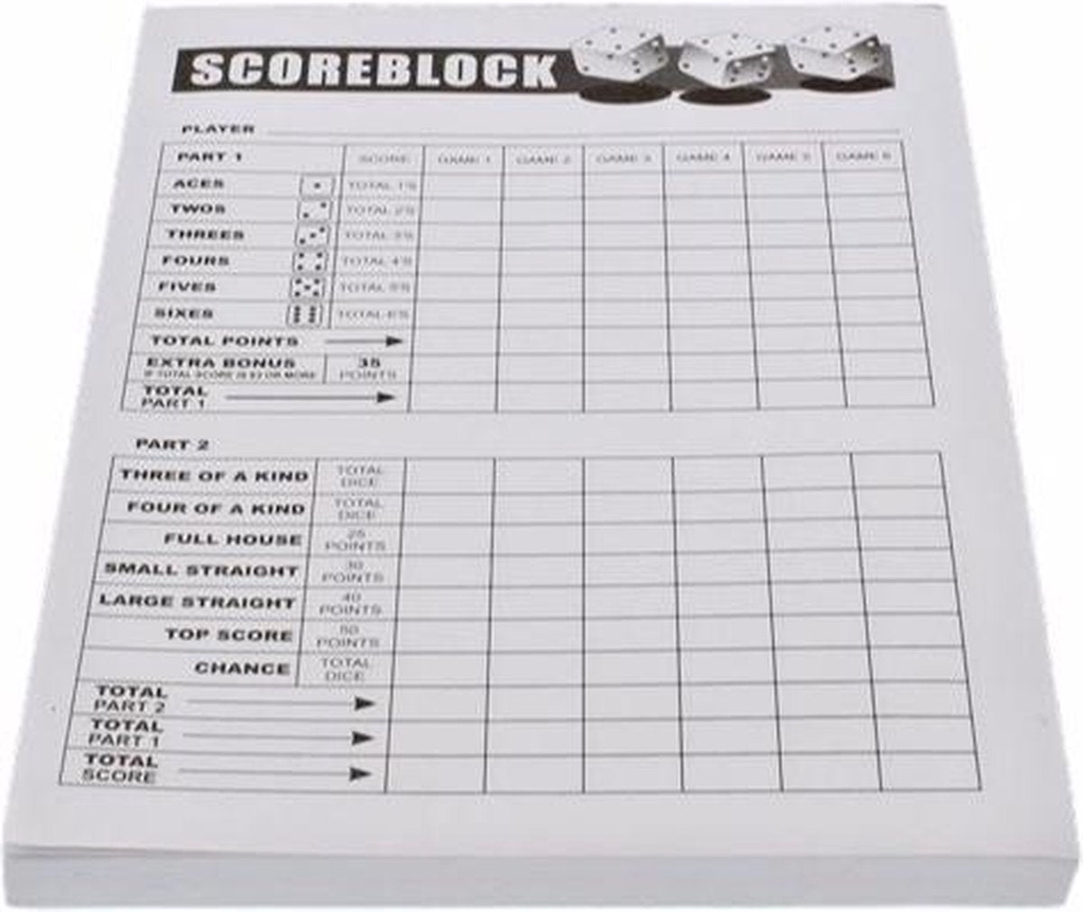 Scoreblok - Yahtzee - Scoreblad - 100 vellen - Spelblad - Score blok -Spel - Gezelschapsspel - Spelletjes