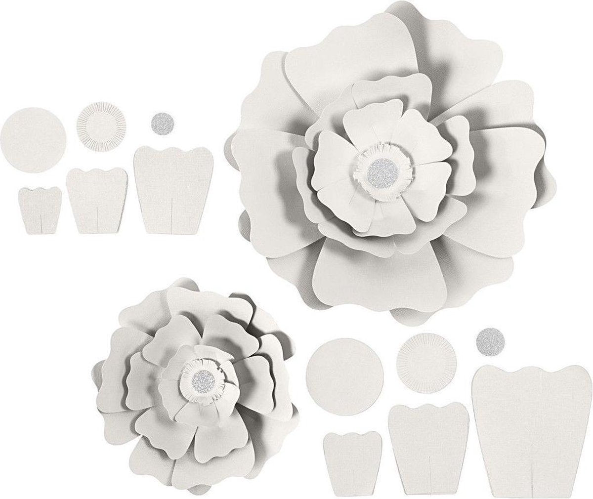Papieren Bloemen Wit 15 + 25 Cm 2 Stuks