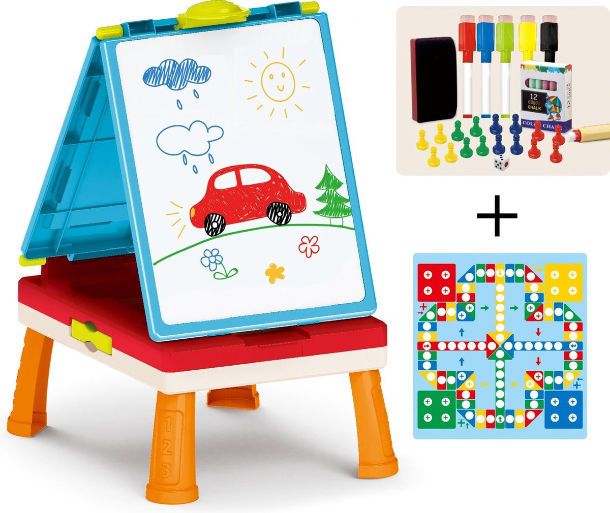 3 in 1 Tekenbord (whiteboard & krijtbord) incl. 2 spelletjes