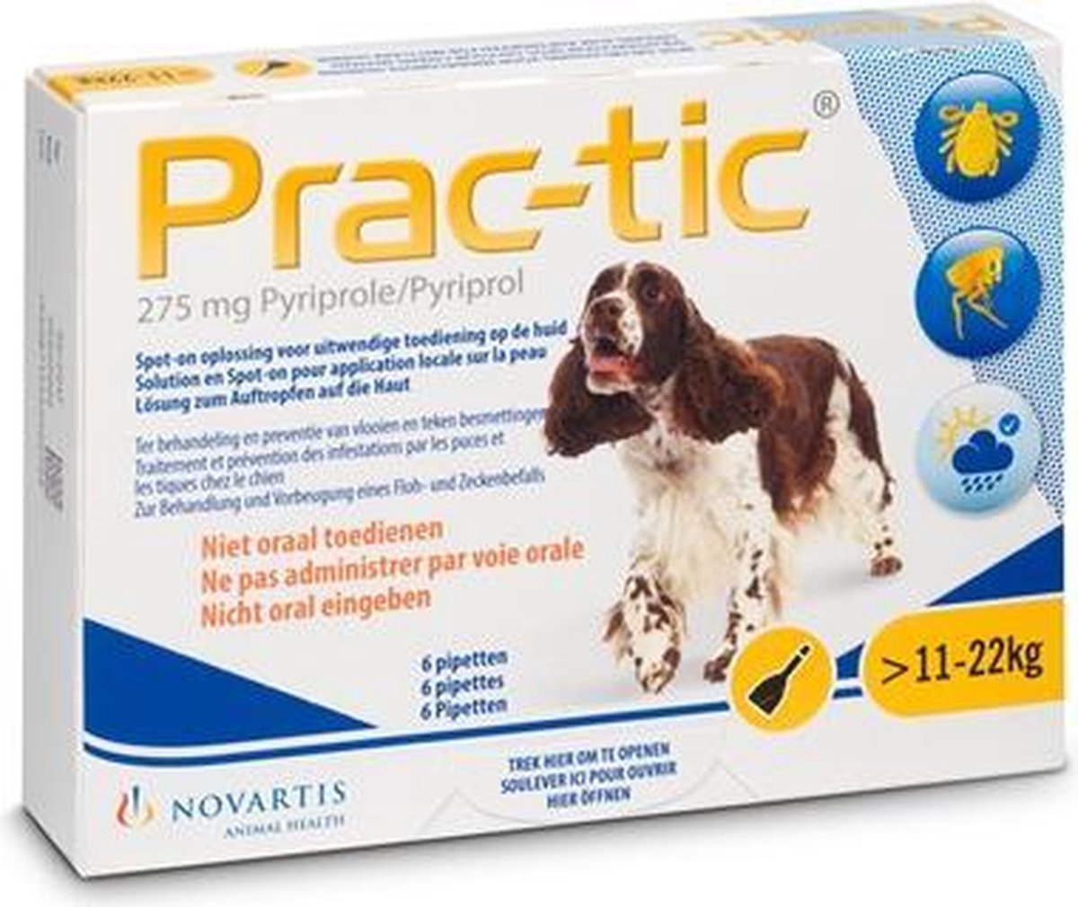 Prac-Tic Anti vlooienmiddel Prac-Tic M 11 - 22 kg - 6 pipetten