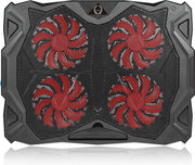 Fuegobird Laptop Cooler - Laptophouder en koeler - 4 ventilatoren - Rood verlichting - Max 17 inch - Zwart