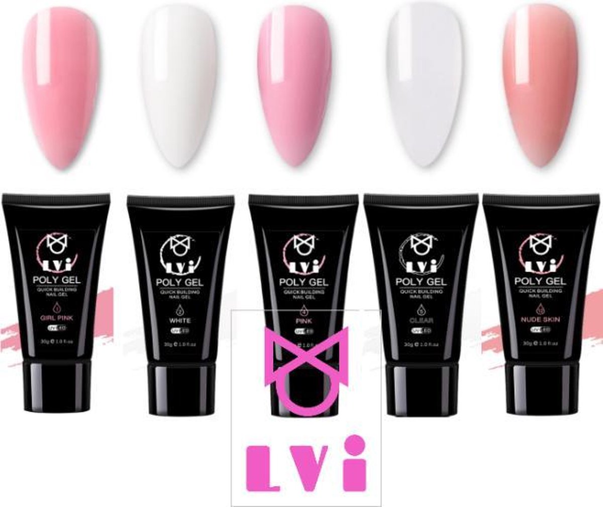 Elvi Polygel - Nagelverlenging - set van 5 kleuren 5x30 gr-Quick Instension- UV Gellak