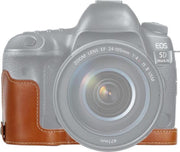 1/4 inch Thread PU Leather Camera Half Case Base for Canon EOS 5D Mark IV / 5D Mark III(Brown)