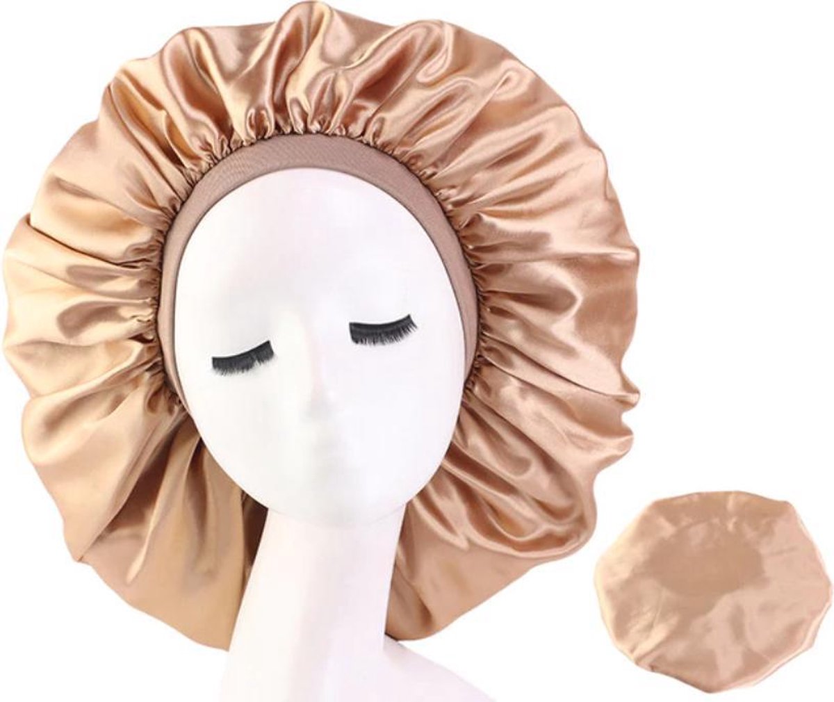 Bonnet Satijn - Polyester XXL|Slaapmuts Satijn|Hoofddeksel|Unisex|Cabantis|Beige/Créme
