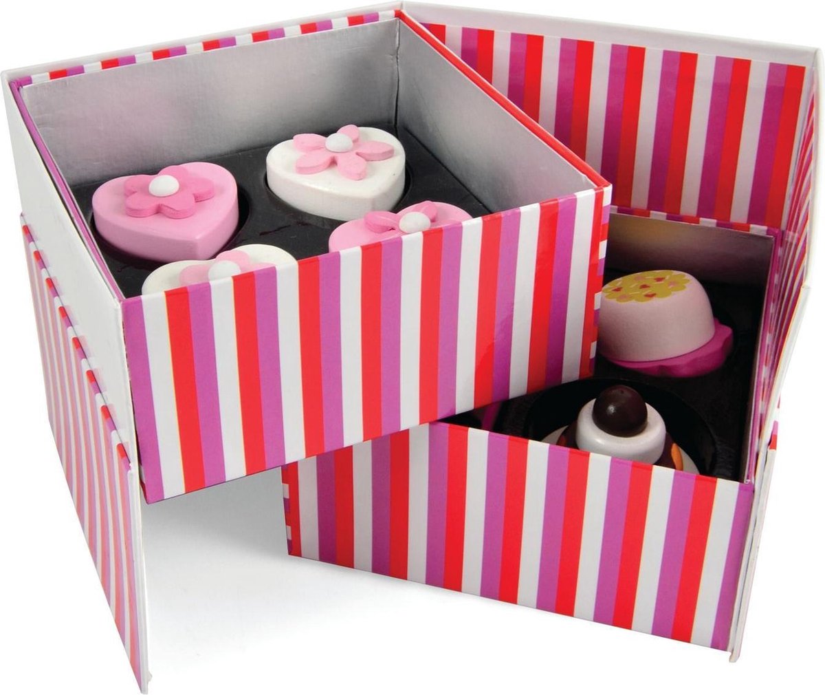 Speelgoed Gebakjes In 2-Laags Doos - 8 Stuks - Hout