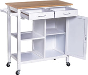 Nancy's Zanesville Keukentrolley - Serveerwagen - 2 Lades - Op Wieltjes - 4 Opbergvakken - 88.5 x 40 x 86 cm - Wit - Bruin