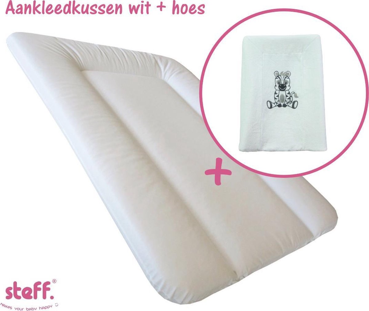 Steff - set - aankleedkussen - wit - 50x70 cm + aankleedkussenhoes zebra