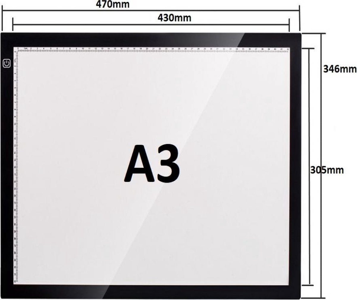 Professionele A3 Lightpad met maatvoering - 3 dimbare lichtstanden