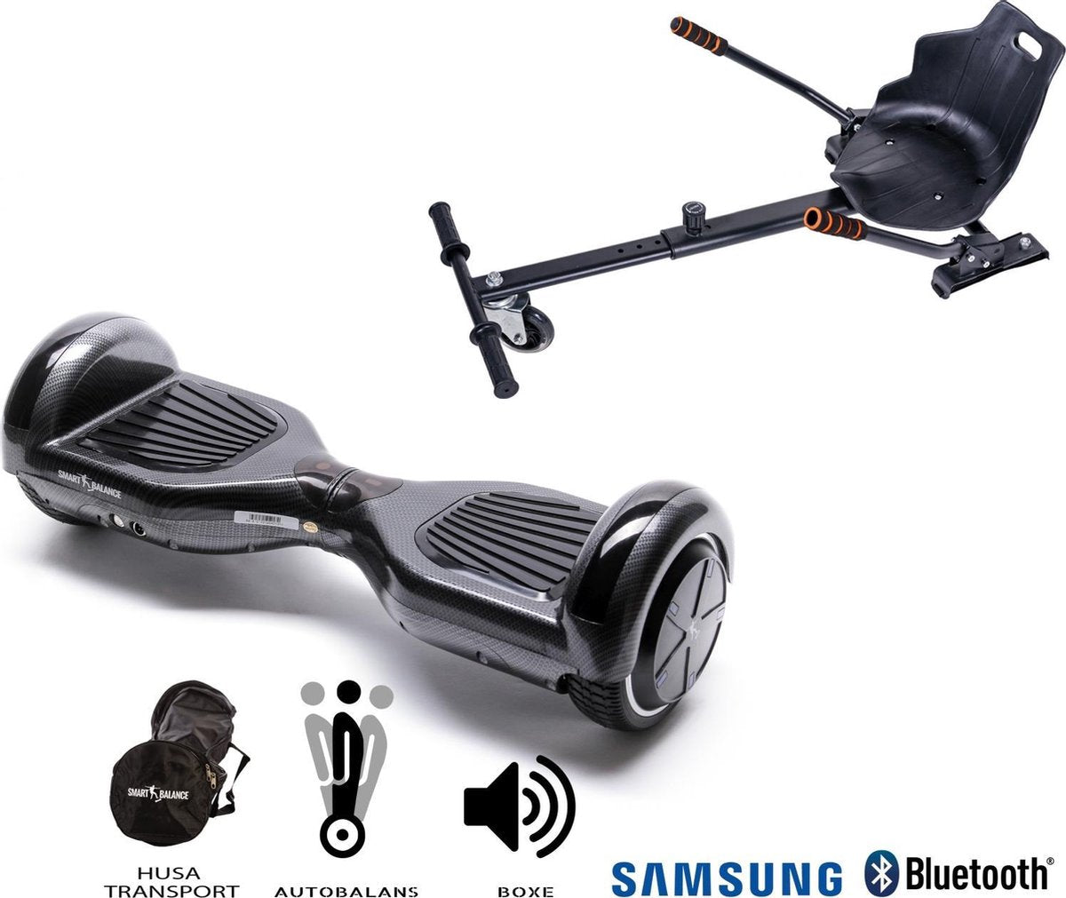 Hoverboard | 6.5 Inch Wielen | Self Balance Hoverboard met Hoverkart | Oxboard | Bluetooth Speakers | Carbon