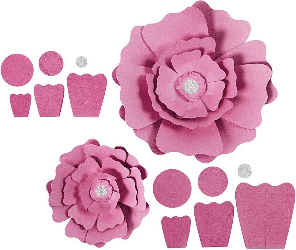 Papieren Bloemen Roze 15 + 25 Cm 2 Stuks
