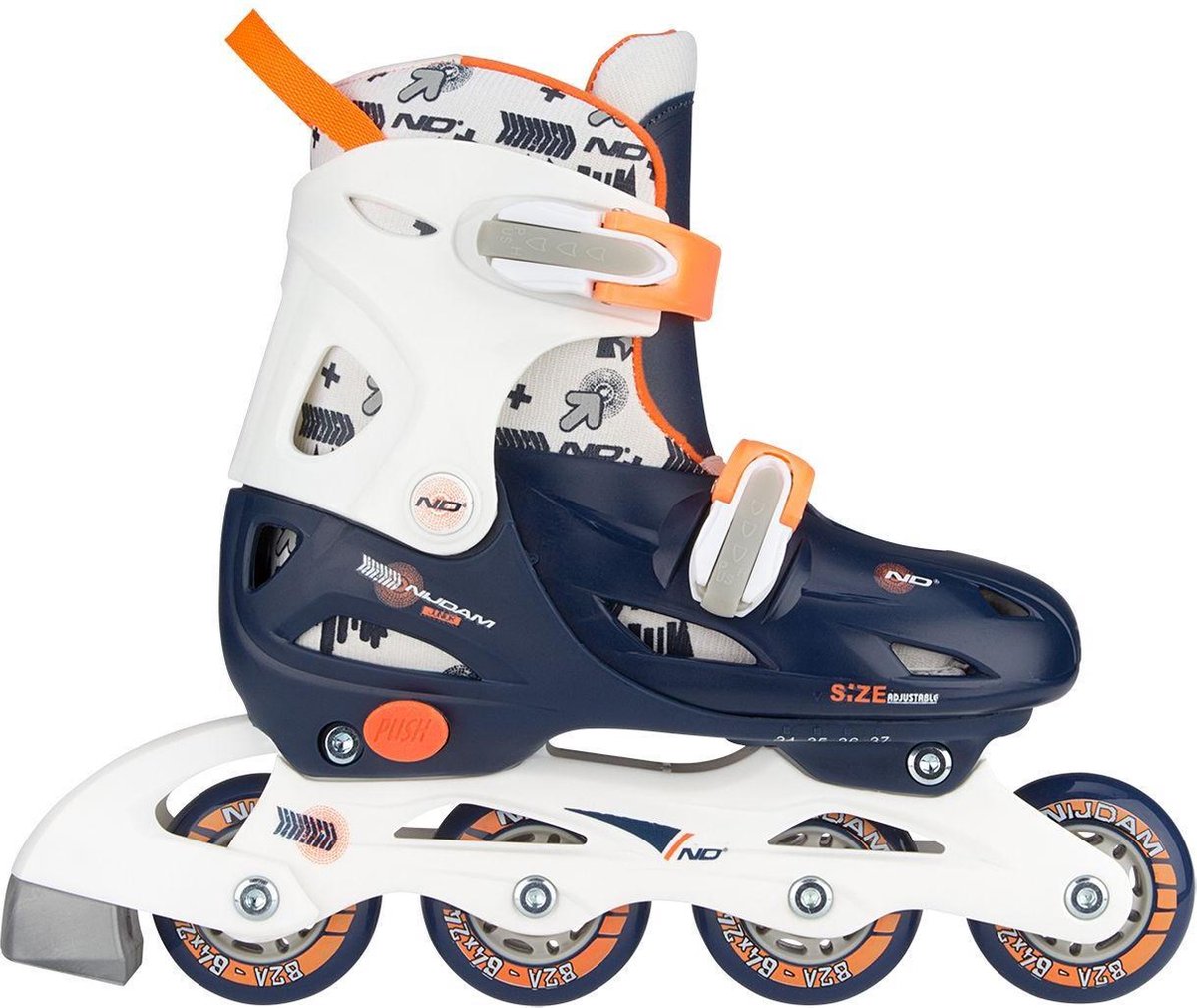 Nijdam Junior Inlineskates Junior Verstelbaar - Hardboot - Marine/Wit/Oranje - 30-33