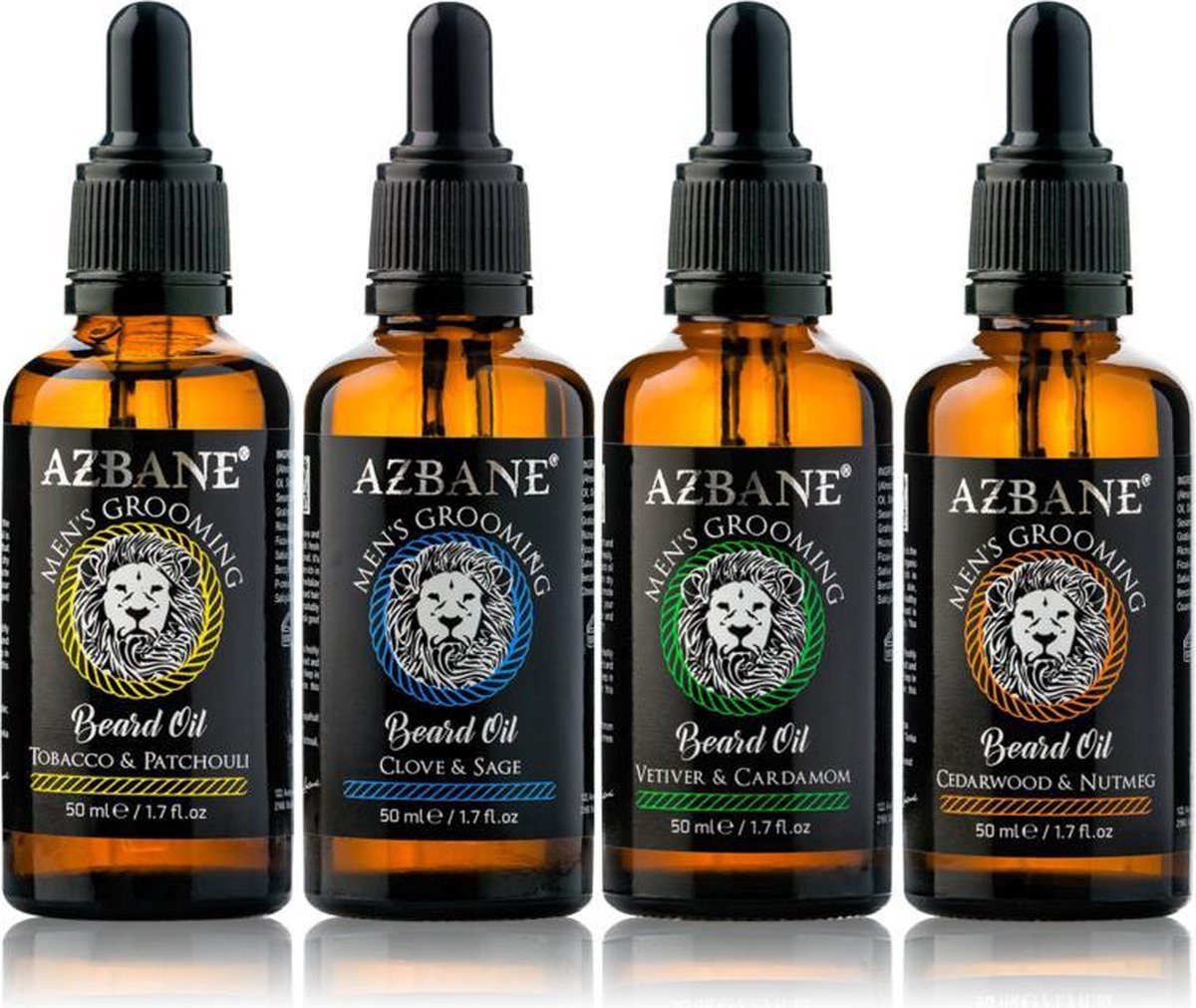 Azbane 4-pack baardolie - Baardolie verzorging set - Baardolie set - Argan Baardolie - 50ml