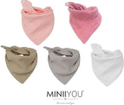 5 stuks Hydrofiele bandana slabbetjes - Effen Roze- grijs wit - katoen - kwijlslabbetjes