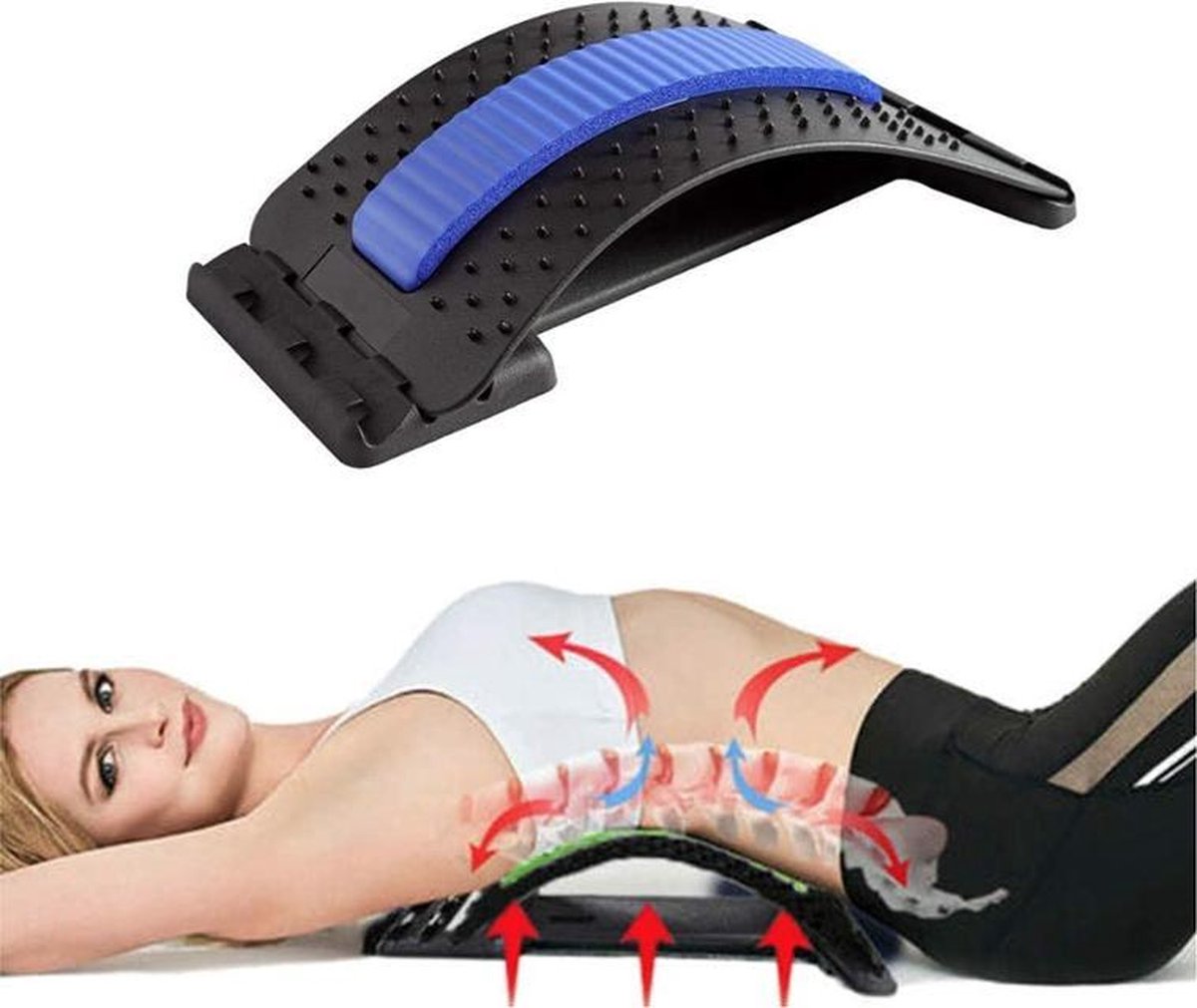 Backstretcher voor rugklachten – Rugstretcher – Zwart met blauw - Comfortabele back stretcher met Zachte Massage Pads – Rugstrekker – Verstelbare backstretcher – Back straightener – Rug corrector – Rugmassage