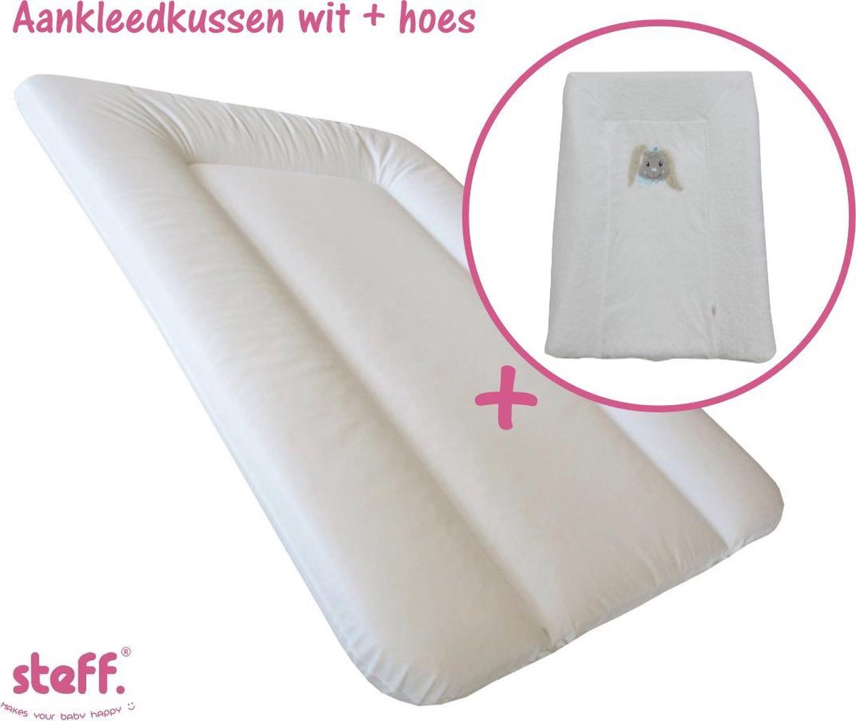 Steff - set - aankleedkussen - wit - 50x70 cm + aankleedkussenhoes konijntje blauw