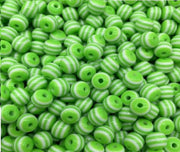 50x Kralen Rond Groen / Wit Gestreept - 8 mm