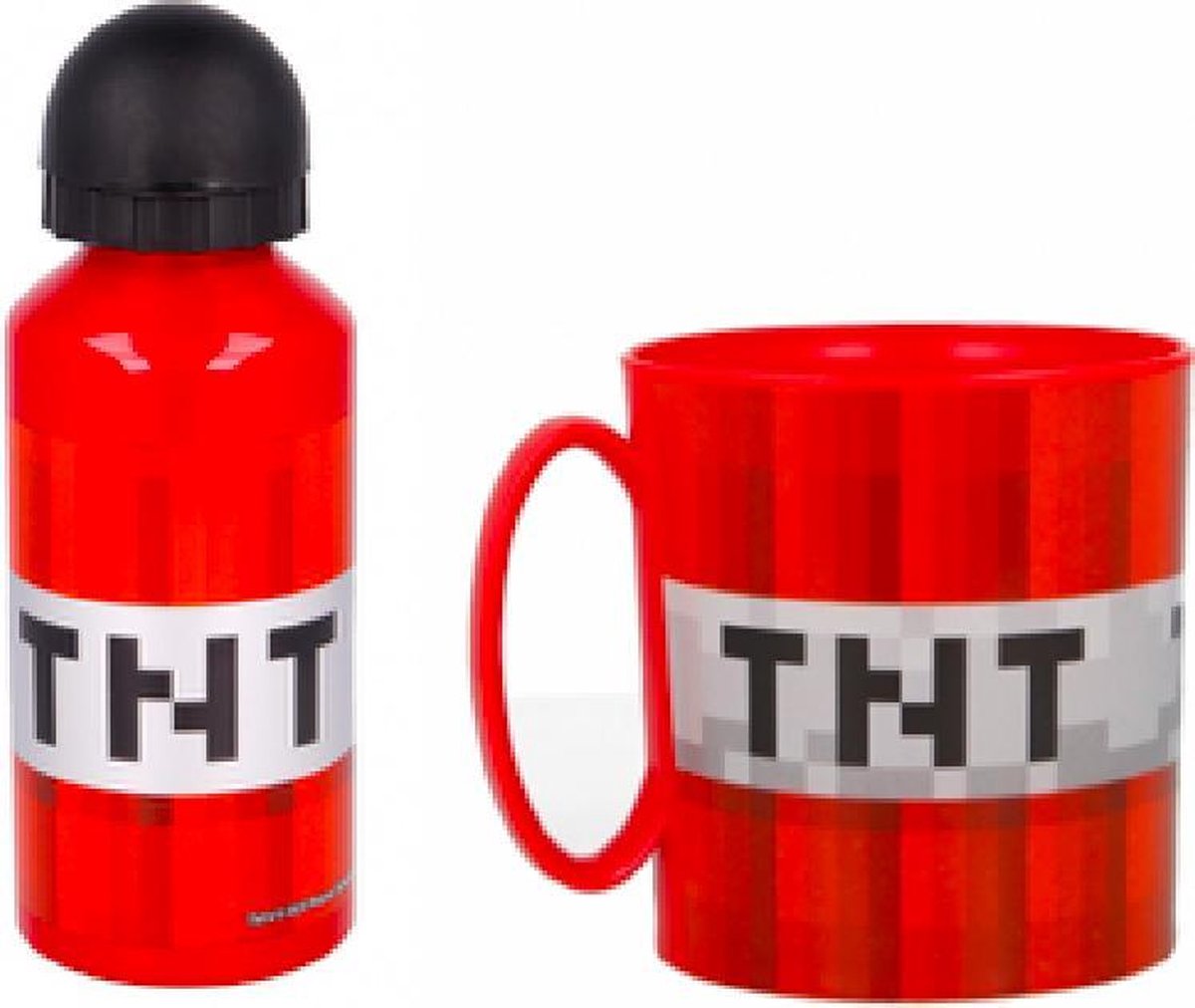 Drinkfles  Minecraft TNT (18 cm hoog - 400 ml)+ drinkbeker TNT - Rood - (9 cm hoog - 350 ml)