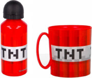 Drinkfles  Minecraft TNT (18 cm hoog - 400 ml)+ drinkbeker TNT - Rood - (9 cm hoog - 350 ml)
