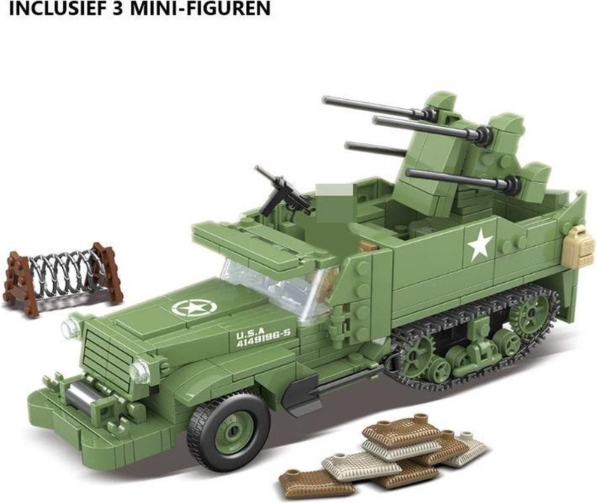 I02 - Amerikaanse MGMC M16 Halftrack - 518 onderdelen en 3 mini-figuren - WW2 Bouwstenen