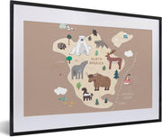 Wereldkaart kinderen - Dieren - Bruin