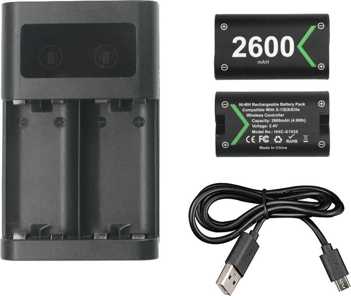 Oplader + 2 2600mAh batterijen voor XBOX One One X en One S Elite