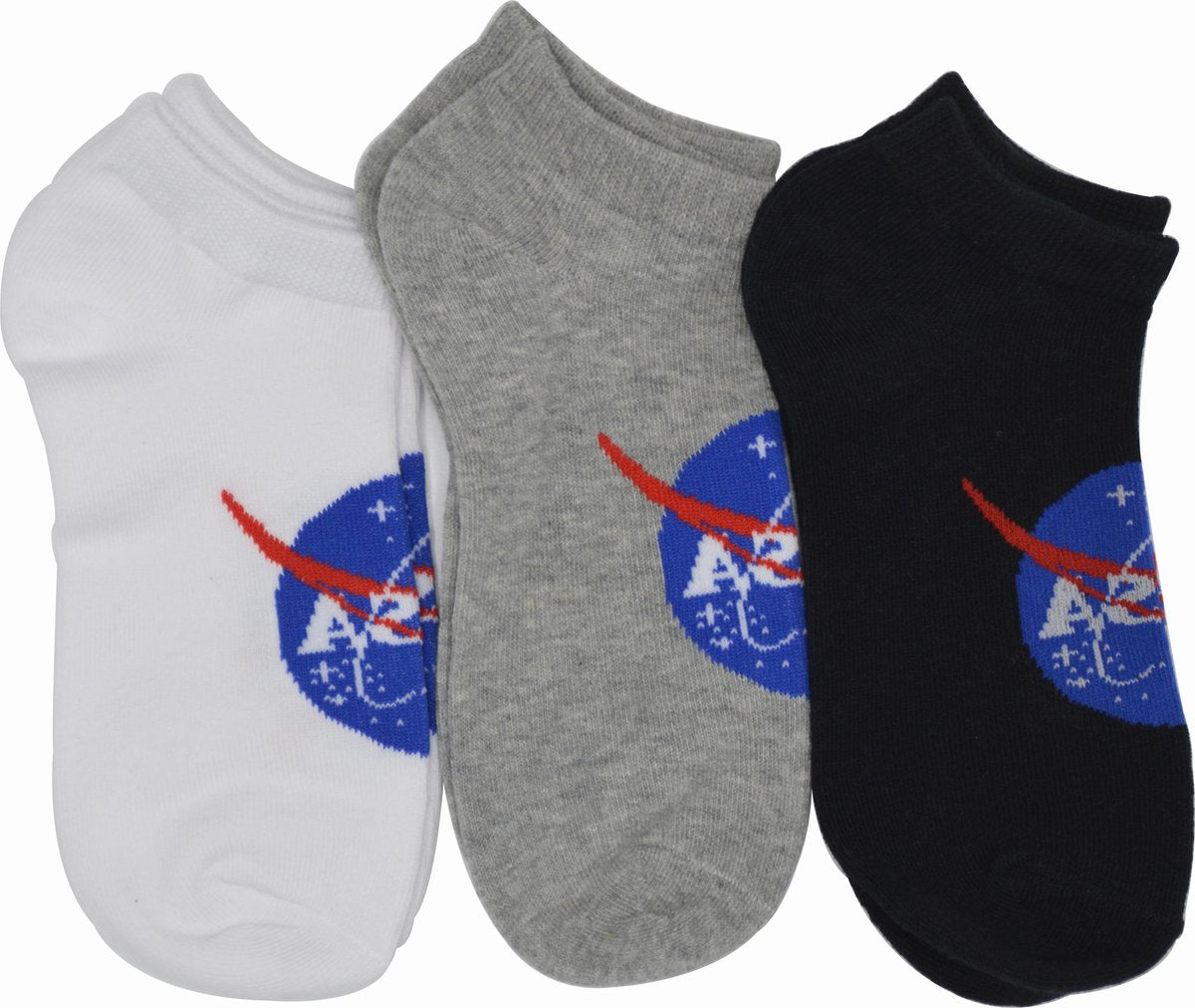NASA heren sokken - korte katoenen nasa enkelsokken in 3 kleuren - WIT ZWART GRIJS. met logo. maat 39/42