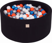 MeowBaby® Ronde Ballenbak set incl 300 ballen 90x40cm - Zwart: Parel Blauw