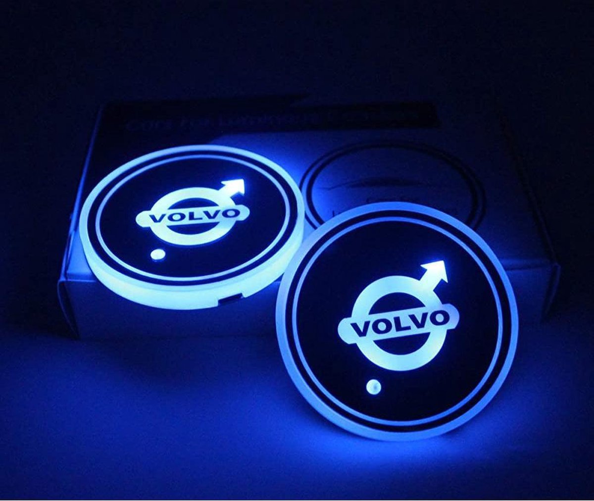Coole Lichtgevende LED Onderzetters - Bekerhouders - Sfeerverlichting - LED Licht - Interieur Verlichting - 7 Verschillende Kleuren LED - Opladen via USB – Volvo