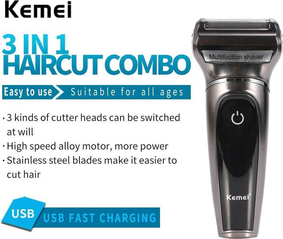 KEMEI Professional Quality Hair Clipper 3 in 1 Compleet - Tondeuse mannen - Multifunctioneel - baard Trimmer - Tondeuse - Neustrimmer - Haartrimmer - Combinatieset & Oplaadbaar - VALENTIJNCADEAU-VALENTIJNSDAG -valentijn cadeautje voor hem(QUICKDEALS)