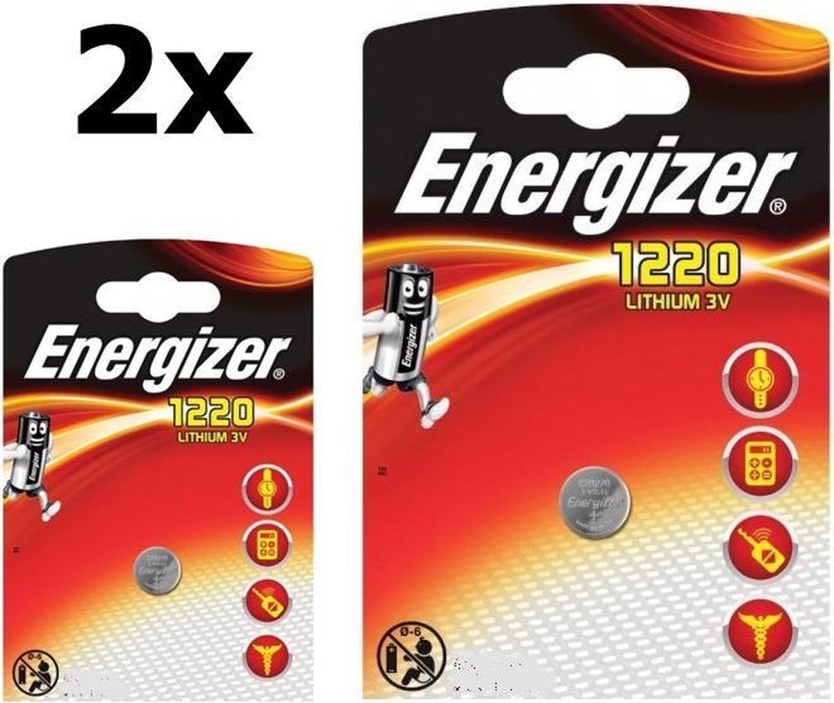 2 Stuks - Energizer CR1220 3V 40mAh lithium knoopcelbatterij