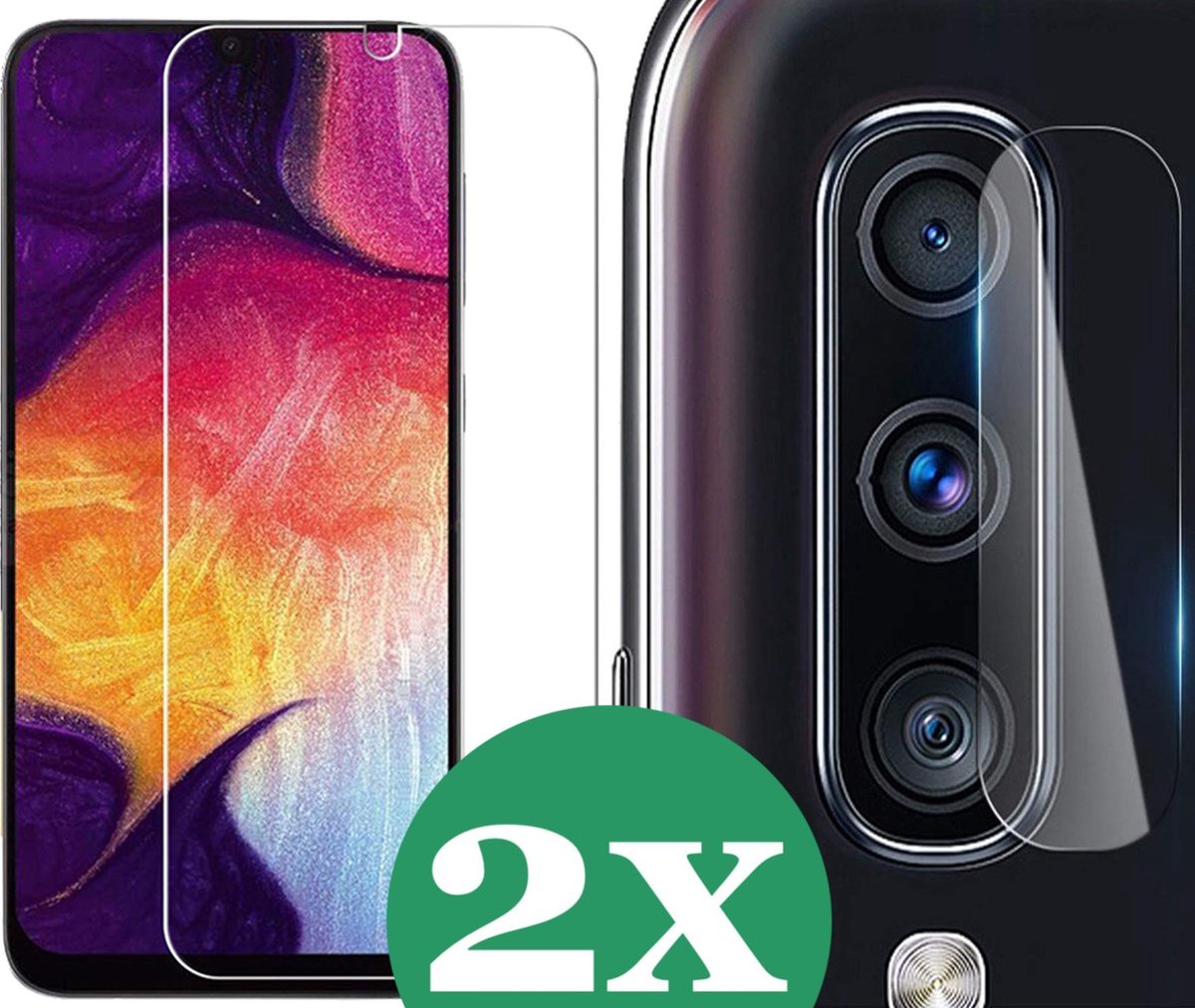 Samsung A50 Screenprotector - Samsung Galaxy A50 Screen Protector Glas en Samsung A50 Screenprotector Camera - 2 Stuks