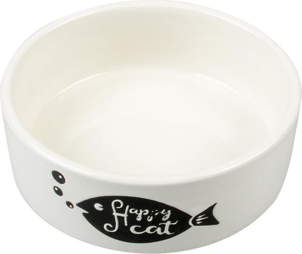 Stenen Eetkom Happy Cat Fish - 300 ml - 12cm wit
