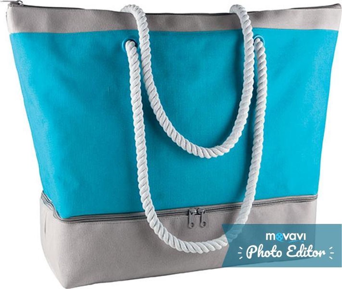 Ki-Mood Strandtas met koelvak - Turquoise/Light Grey