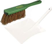 Stoffer en blik wit/groen van metaal/hout/kokos haren voor buiten - Harde borstel/handveger