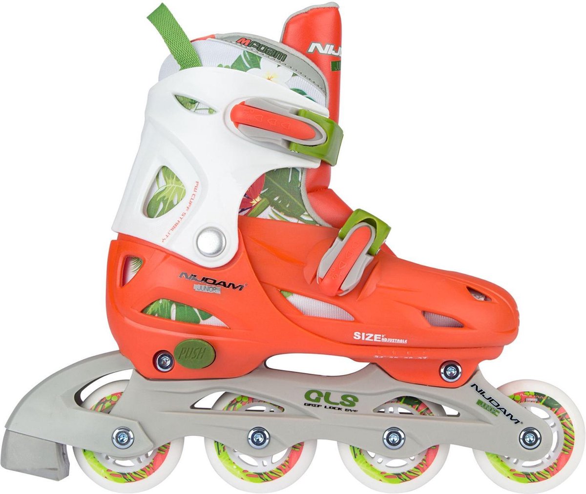 Nijdam Inlineskates Junior Verstelbaar - Hardboot - Jungle - Perzik/Groen/Wit - 27-30