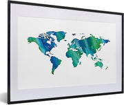 Poster met lijst Wereldkaart - Waterverf - Wit - 60x40 cm