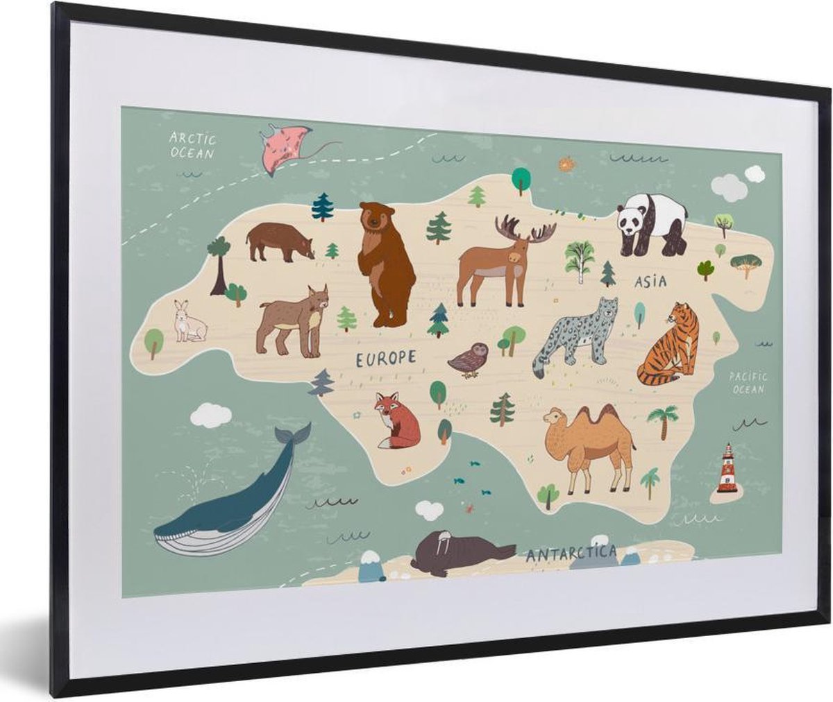 Dieren - Wereldkaart kinderen - Groen