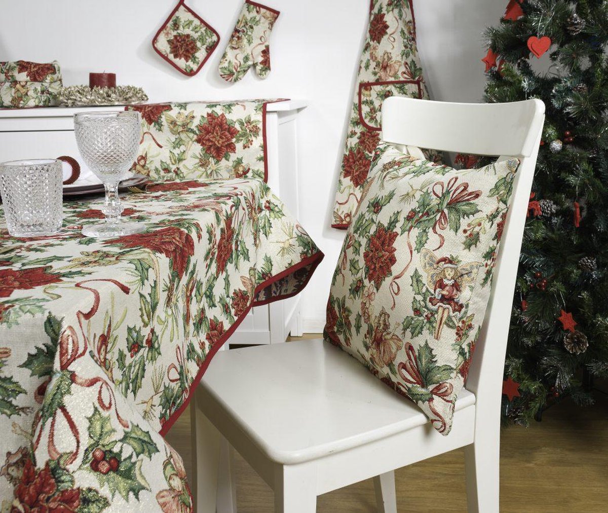 Tafelkleed - luxe gobelinstof - Christmas Happiness - Kerst - Vierkant 85x85 cm