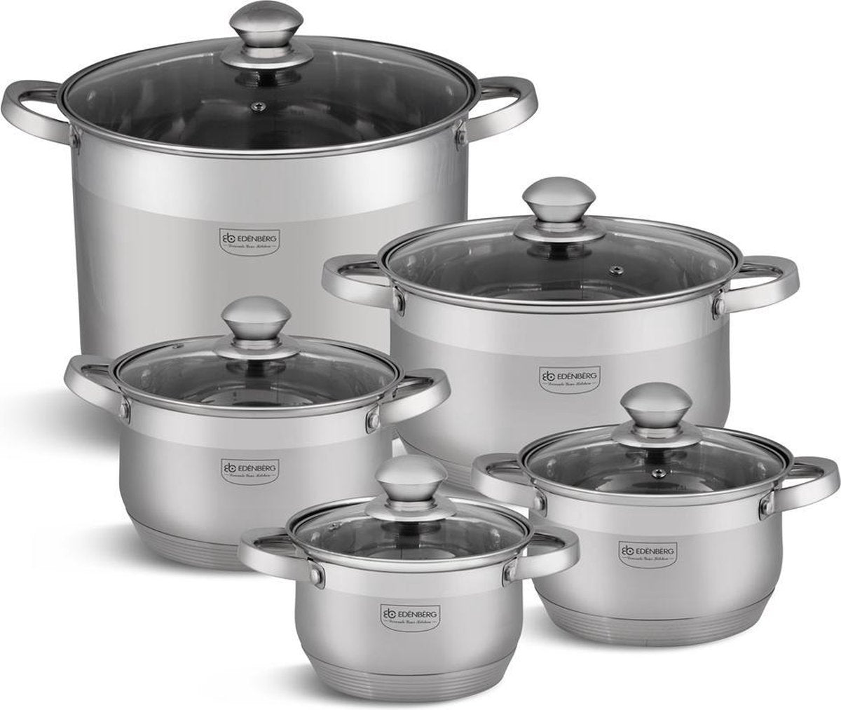 Edënbërg Classic Line - Luxe Pannenset - RVS - 10 delig - Sandwichbodem