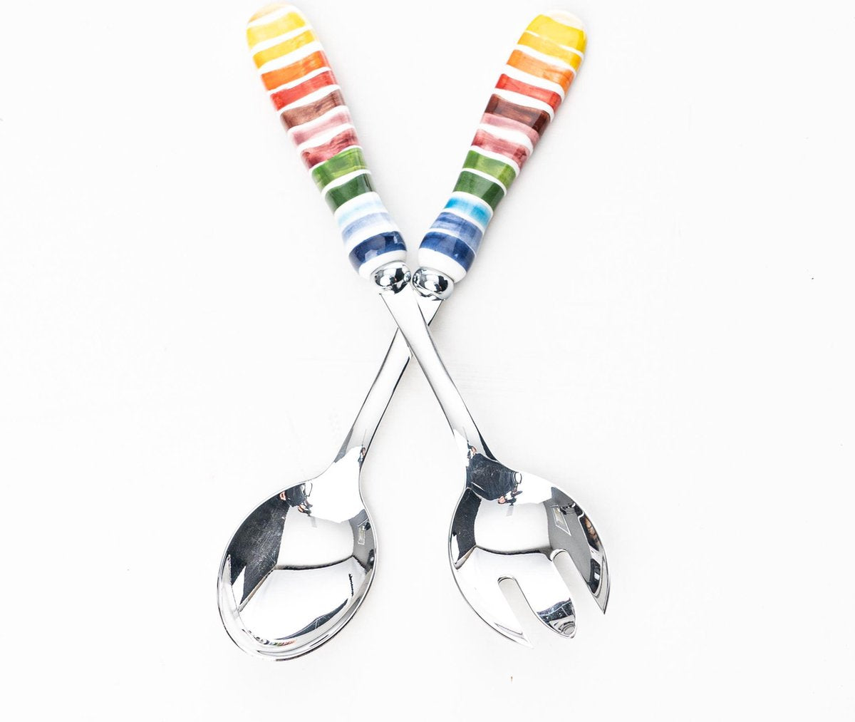 Pro Italia Arcobaleno Saladebestek -26 cm-regenboog kleuren- keramiek-metaal