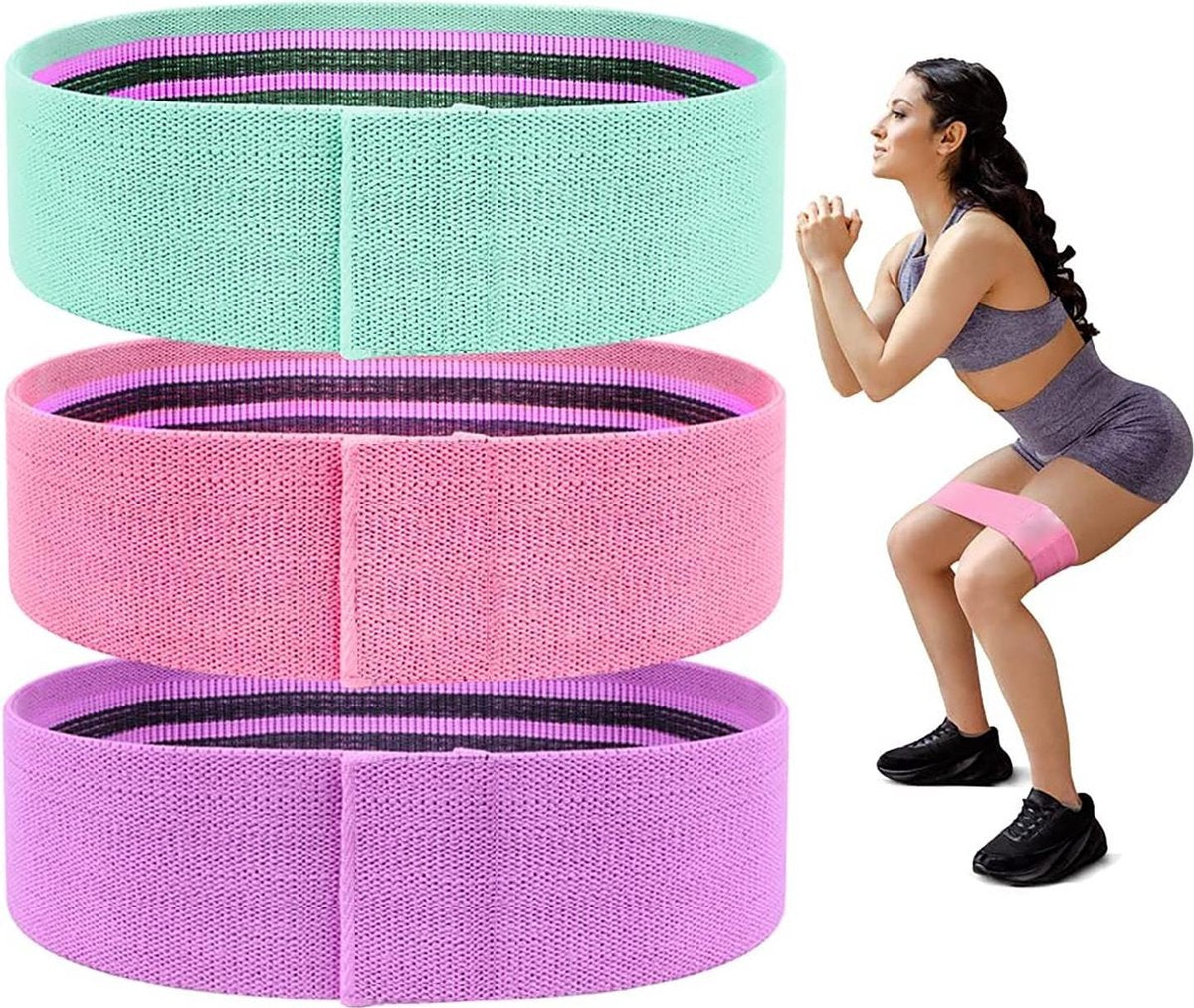 Weerstandsbanden - Set van 3 stuks - Resistance Bands - Fitness Elastiek - Groen / Roze / Paars