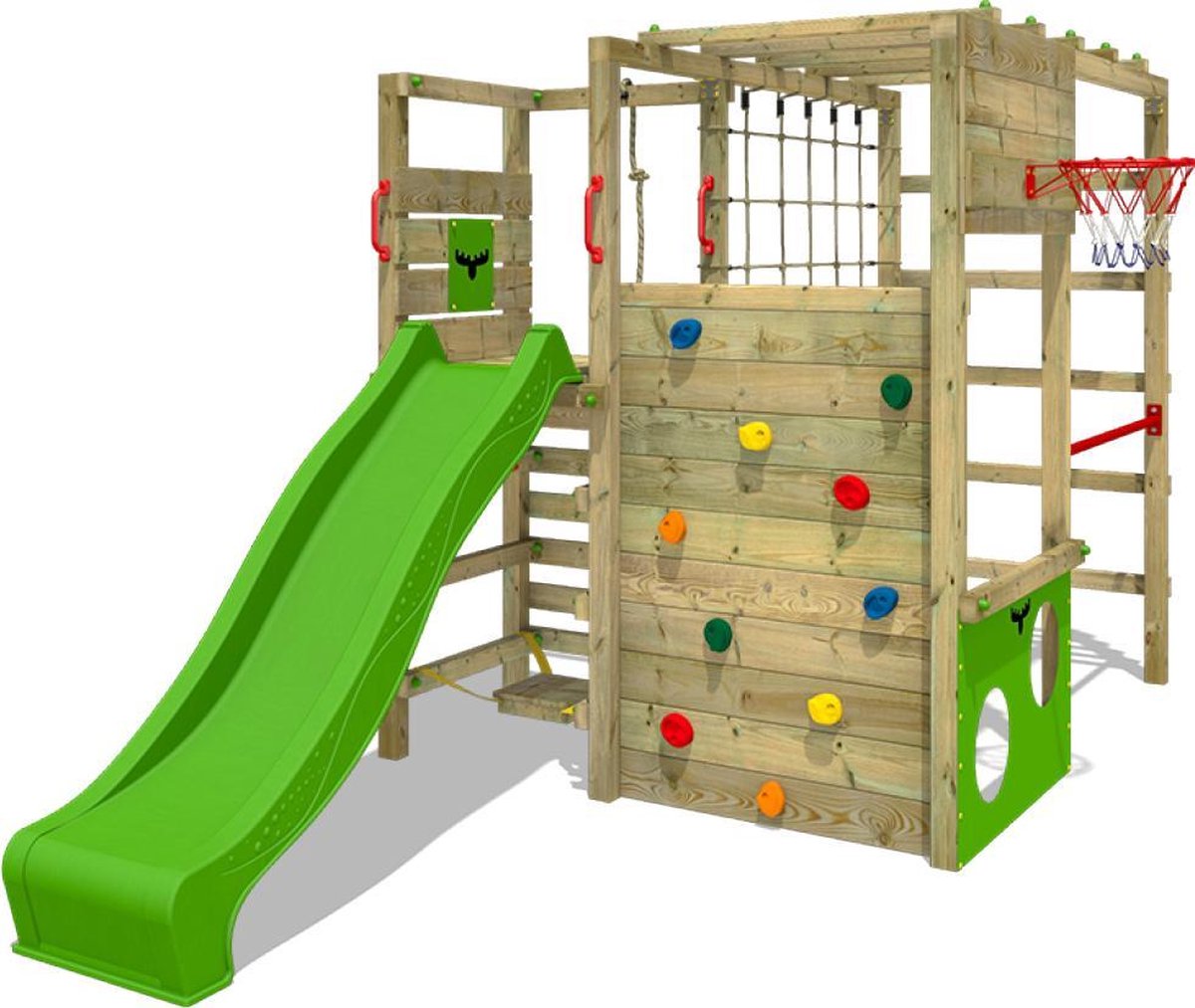 FATMOOSE Klimtoren voor tuin ActionArena met appelgroene glijbaan