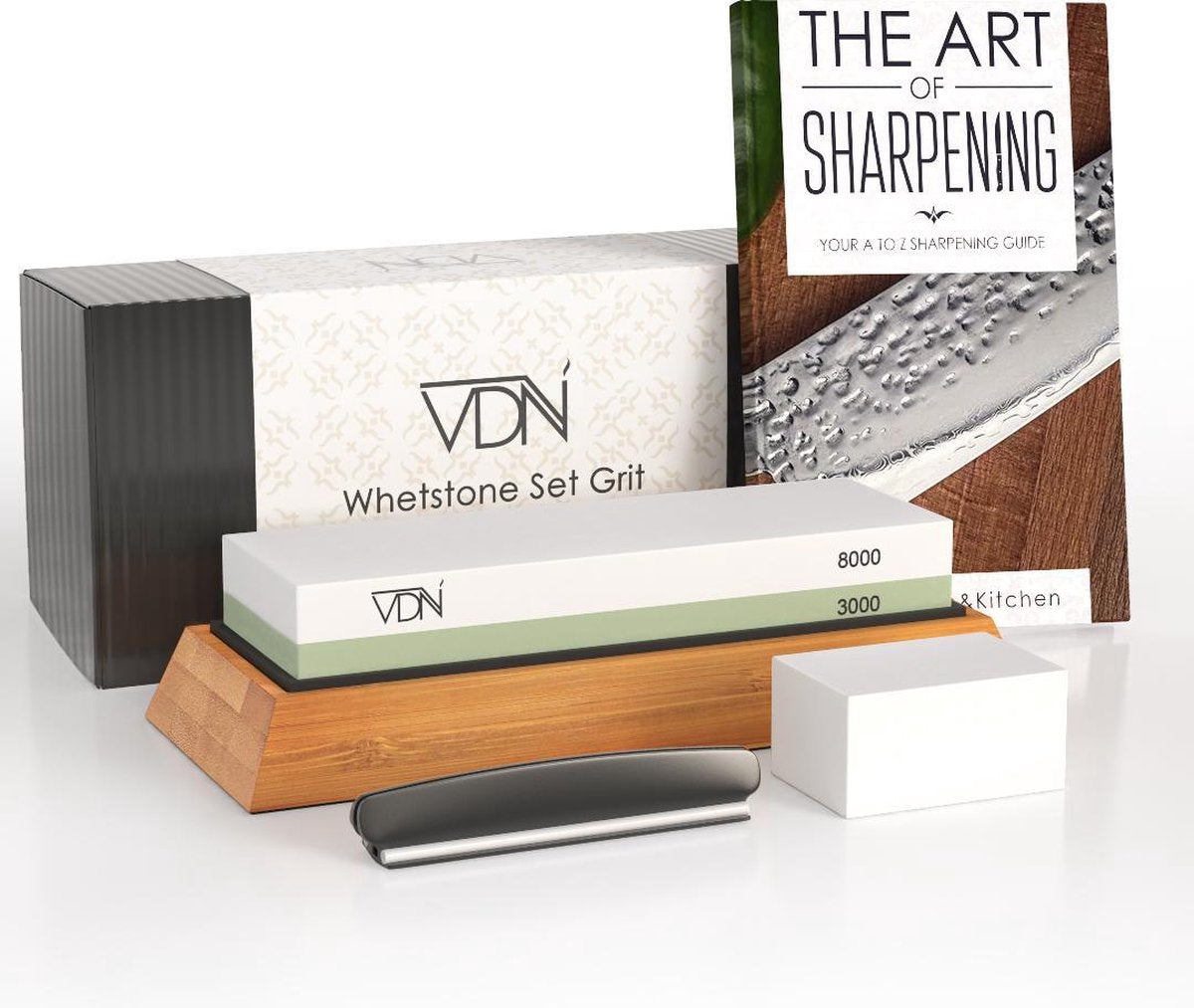 Luxe Dubbelzijdige Wetsteen Slijpsteen set 3000 8000 - Edelkorund (18x6x3 CM) - met E-book - Messen slijpen - VDN
