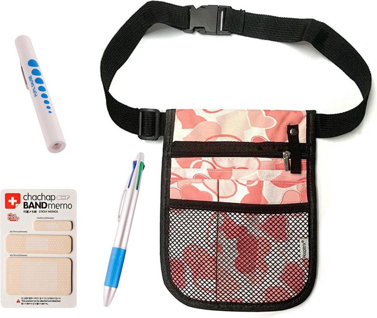 Hospitrix Verpleegkunde Buidel LOVE met Gratis Inhoud - Organizer / Tasje voor Verpleegkundigen met Gratis Memoblaadjes + Penlight  + Vierkleurenpen