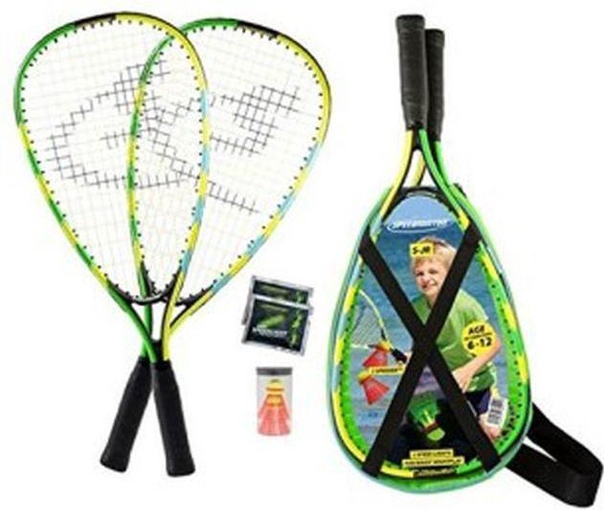 Speedminton Junior set - blauw/groen/geel - crossminton - speedbadminton