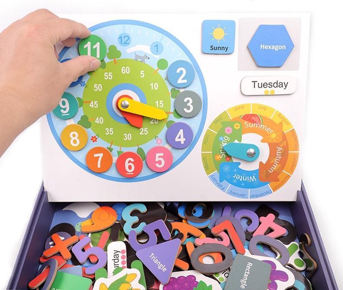 7-in-1 Magnetische Cijfers + Datum + Weer + Vorm + Tijd + Groenten + Fruit in mooie geschenkdoos - Interactief leren