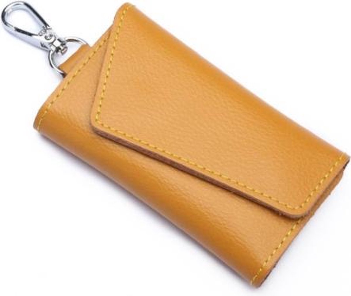 Multifunctionele Litchi textuur lederen sleutelhanger tas autosleutel tas (geel)