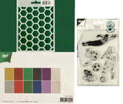 Joy!Crafts Voetbal Set / Clear stamps Soccer 6410/0447 -  Polybesa stencil Voetbal 6002/0830 - Papierset Matching Colors A4  x 12 vellen 200gr 6011/0538.