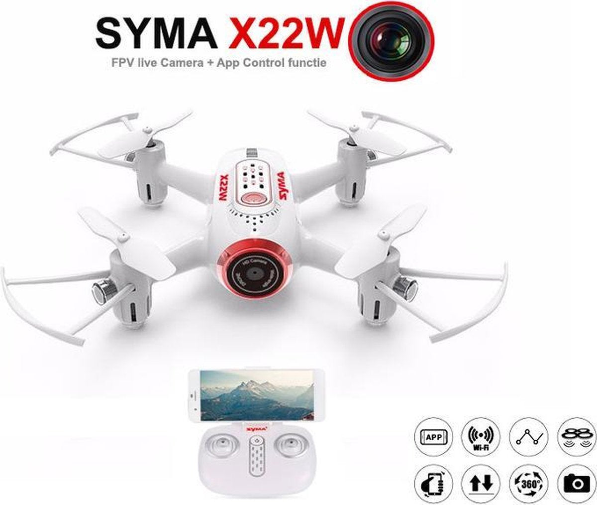 Syma X22W FPV live Camera Drone +app control functie -wit