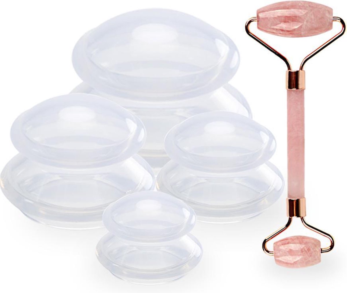 Originele A Beauty® Cellulite Cupping Cups Set Met Gratis Jade Roller – Cupping Anti Cellulite - Cupping Set - Vacuüm Massage Cups - Silicone Cupping Cups – Cupping Massage – Anti age - Transparant - 4 Stuks